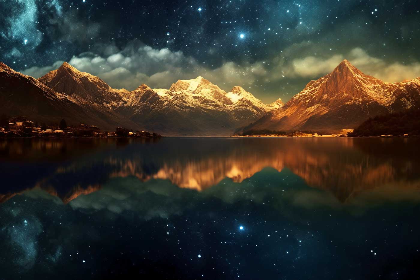 Mountain lake with stars